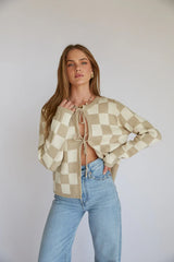 Agnes Checkered Knit Bow Cardigan