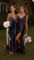 Yasmeen Tie Front Maxi Dress - Navy