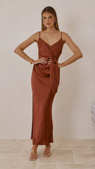 Yasmeen Tie Front Maxi Dress - Rust