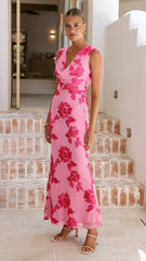 Nikova Maxi Dress - Pink Embroidery