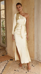 Eden One Shoulder Tie Front Maxi Dress - Yellow