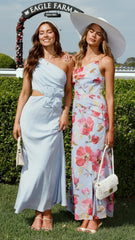 Bloom One Shoulder Cut Out Maxi Dress - Blue