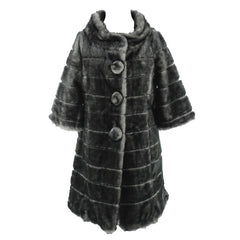 BB Dakota Sz M Black Gray Faux Fur Button Up 100% Polyester Coat