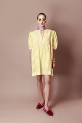 The Bella Popeline Dress in Yellow Stripes