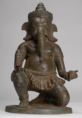 Ganesha Statue - Antique Thai Style Bronze Kneeling Ganesh Statue - 34cm/14"