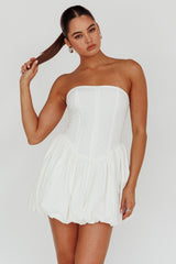 Monti Strapless Bubble Hem Mini Dress White by Selfie Leslie