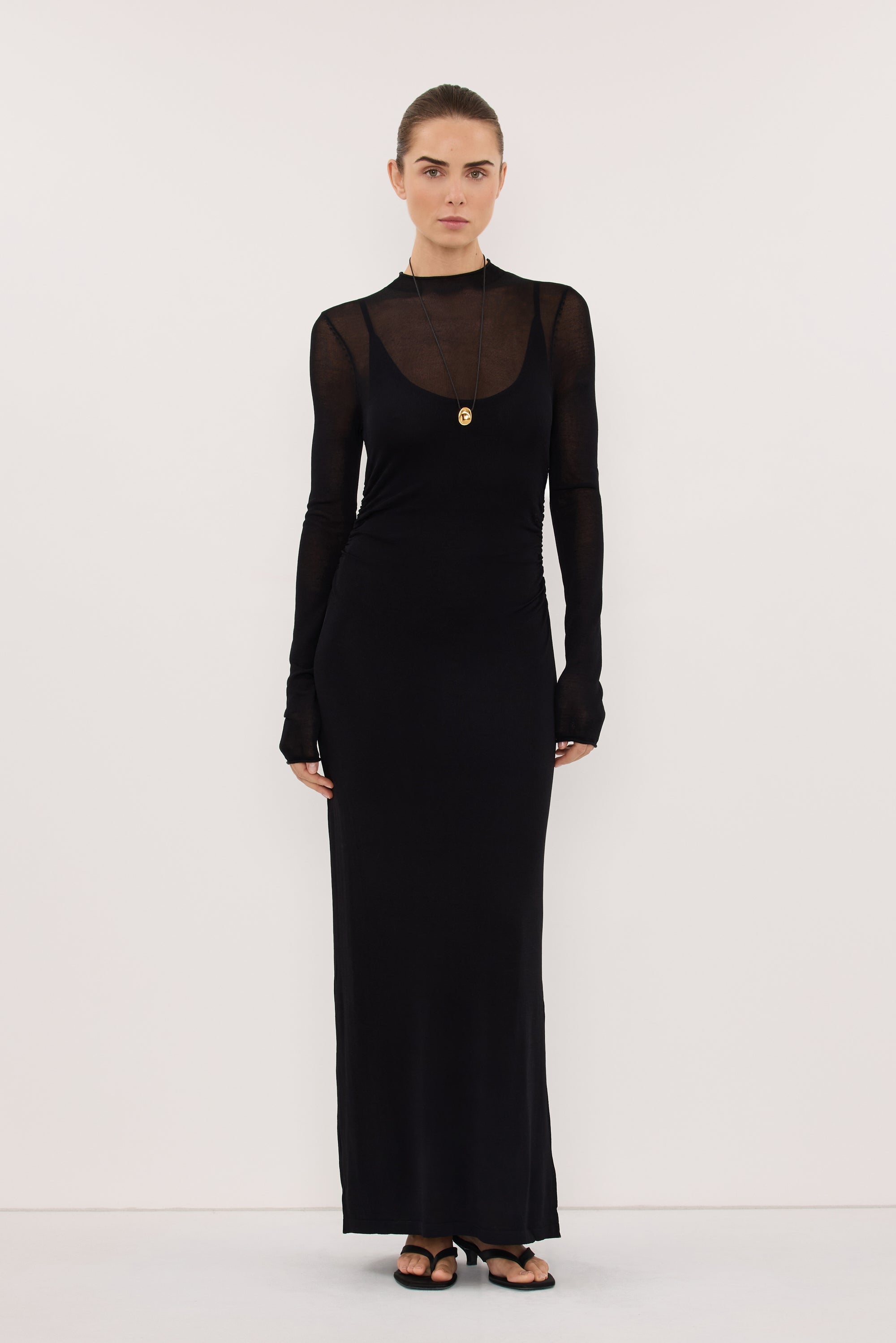 HAZEL BLACK LONG SLEEVE KNIT MIDI DRESS