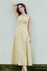 Butter Yellow Cotton Sleeveless A-Line Maxi Dress  Fibflx