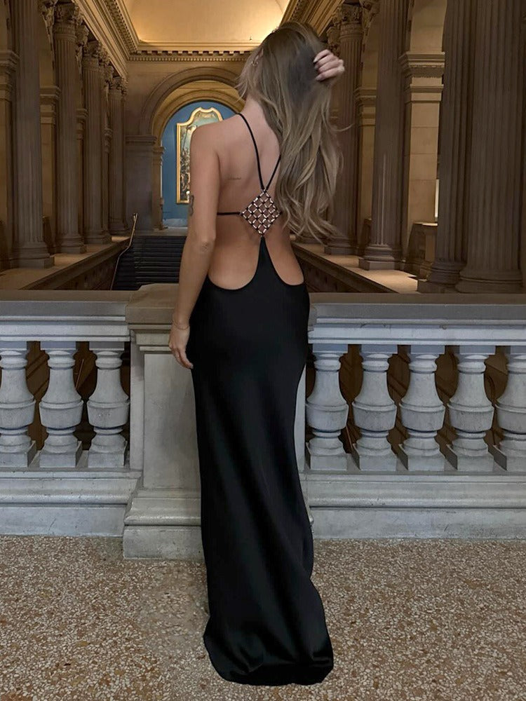 Elvina Halter Backless Maxi Dress In Black