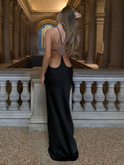 Elvina Halter Backless Maxi Dress In Black